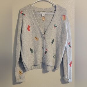 Gray Holiday Cardigan Sweater
